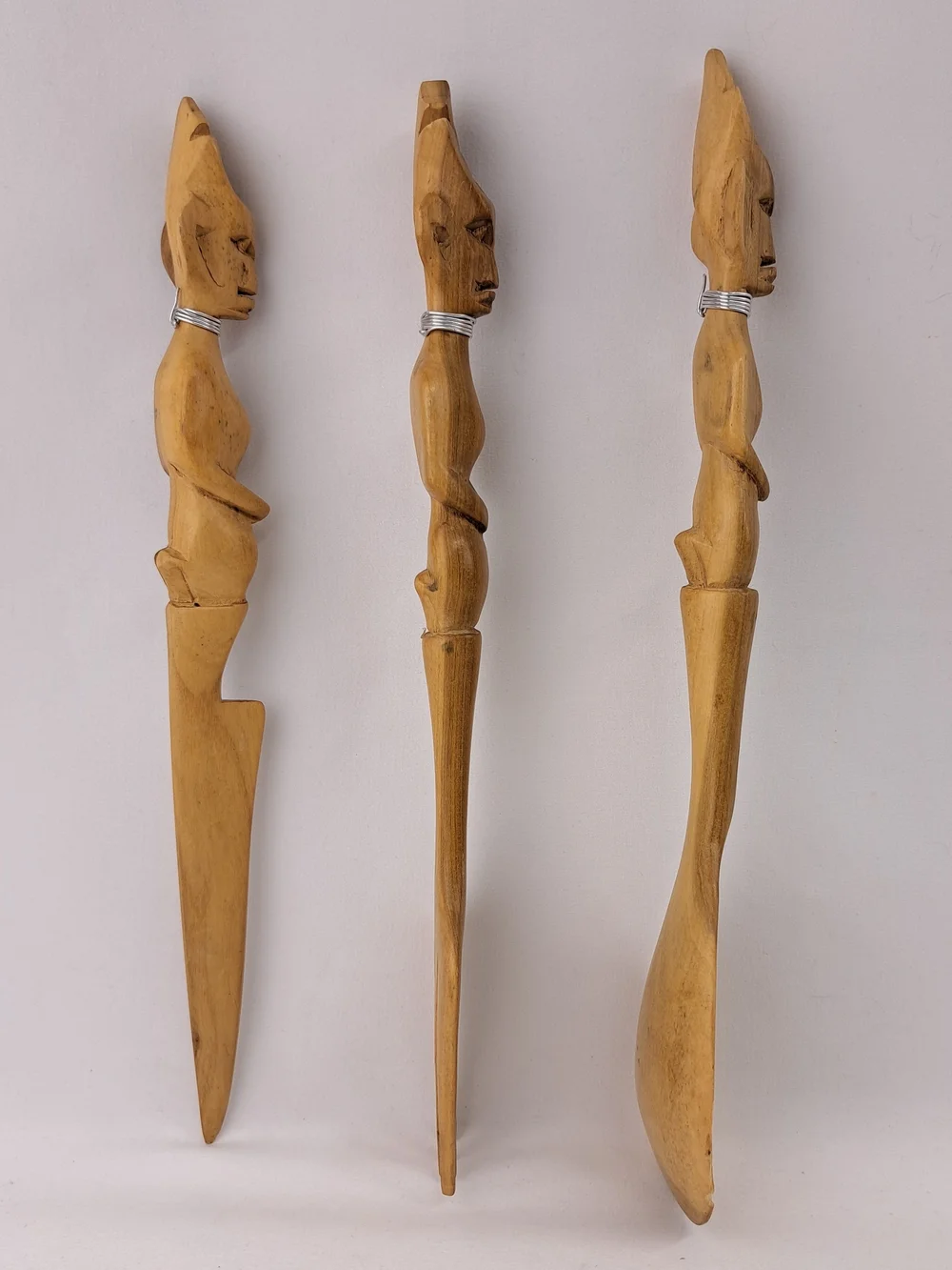 Hand-Carved Wooden Salad Servers Set - Natural Brown